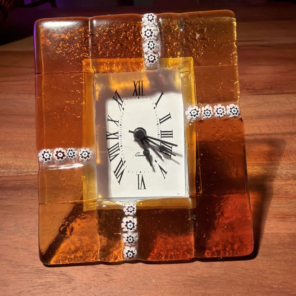 Vintage Millefiori Fused Glass Murano Style Desk Clock Quartz Battery